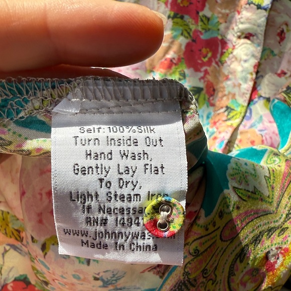 Johnny Was Teal and Pink Floral Blouse - Picture 3 of 6